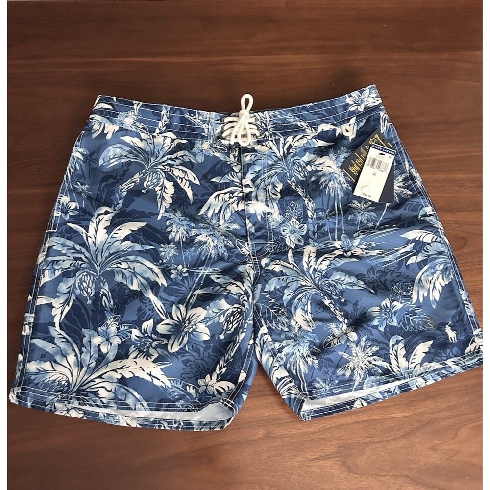Polo Ralph Lauren Men’s Blue Tropical Floral Board Shorts Drawstring Size 36 New